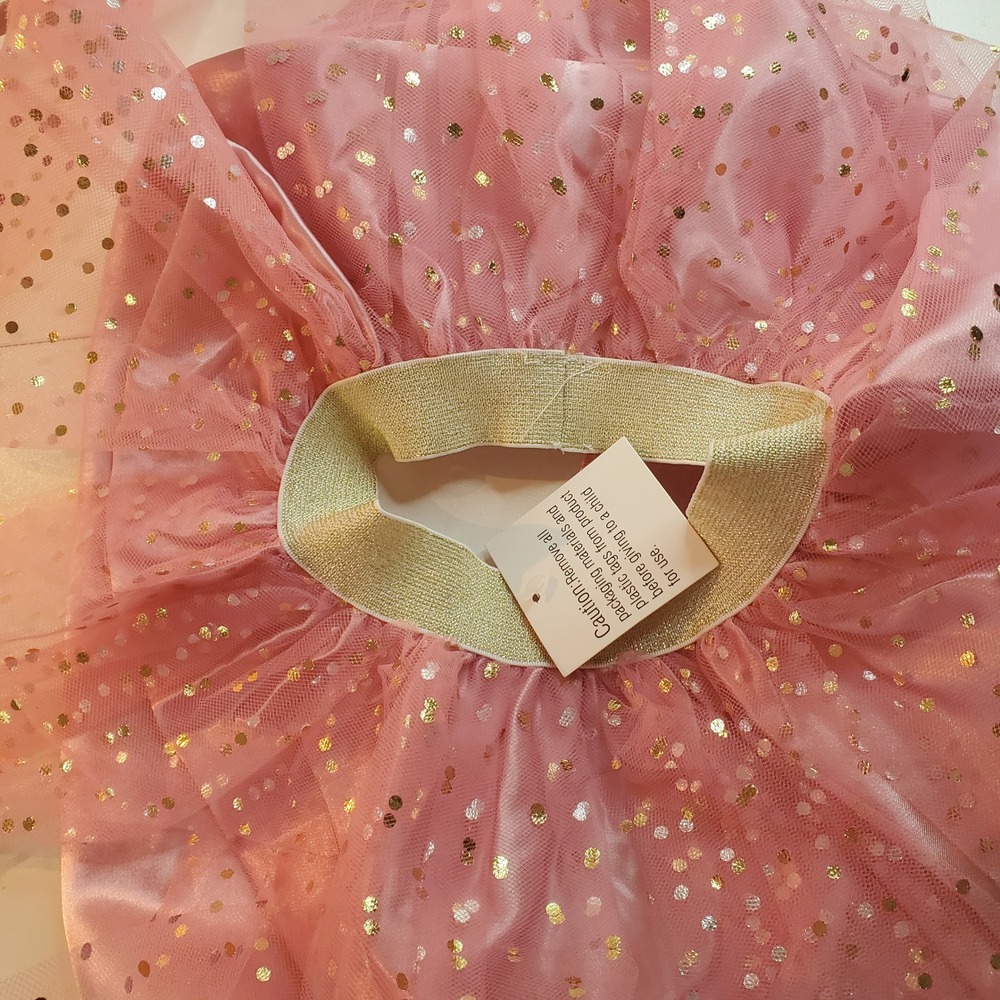 Princess Costume Set Pink Gold Tutu Skirt Crown Headband Star Wand Kids - Picture 5 of 9